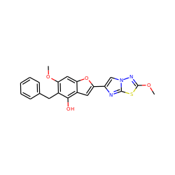 COc1nn2cc(-c3cc4c(O)c(Cc5ccccc5)c(OC)cc4o3)nc2s1 ZINC000205926607