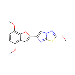 COc1nn2cc(-c3cc4c(OC)ccc(OC)c4o3)nc2s1 ZINC000653678268