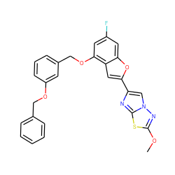 COc1nn2cc(-c3cc4c(OCc5cccc(OCc6ccccc6)c5)cc(F)cc4o3)nc2s1 ZINC000653757350