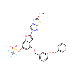 COc1nn2cc(-c3cc4c(OCc5cccc(OCc6ccccc6)c5)cc(OS(=O)(=O)C(F)(F)F)cc4o3)nc2s1 ZINC000653752992