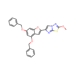 COc1nn2cc(-c3cc4c(OCc5ccccc5)cc(OCc5ccccc5)cc4o3)nc2s1 ZINC000653768335