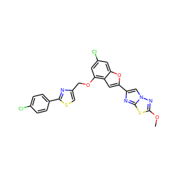 COc1nn2cc(-c3cc4c(OCc5csc(-c6ccc(Cl)cc6)n5)cc(Cl)cc4o3)nc2s1 ZINC000143365446