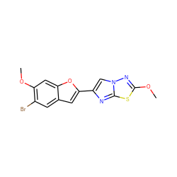 COc1nn2cc(-c3cc4cc(Br)c(OC)cc4o3)nc2s1 ZINC000653679366