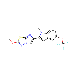 COc1nn2cc(-c3cc4cc(OC(F)(F)F)ccc4n3C)nc2s1 ZINC001772629879