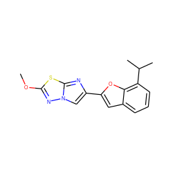 COc1nn2cc(-c3cc4cccc(C(C)C)c4o3)nc2s1 ZINC000653671270