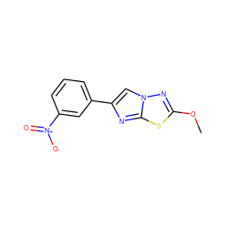 COc1nn2cc(-c3cccc([N+](=O)[O-])c3)nc2s1 ZINC001772655609