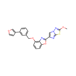 COc1nn2cc(-c3nc4c(OCc5cccc(-c6ccoc6)c5)cccc4o3)nc2s1 ZINC000205708054