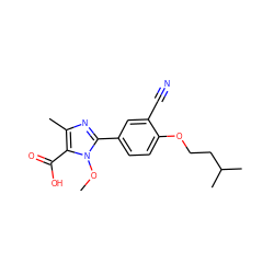 COn1c(-c2ccc(OCCC(C)C)c(C#N)c2)nc(C)c1C(=O)O ZINC000205076036