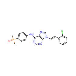 CP(C)(=O)c1ccc(Nc2ncnc3c2ncn3/C=C/c2ccccc2Cl)cc1 ZINC000040390927