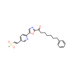 CS(=O)(=O)/C=C/c1ccc(-c2cnc(C(=O)CCCCCCc3ccccc3)o2)nc1 ZINC000103239551