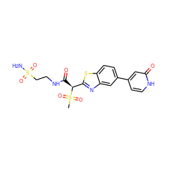 CS(=O)(=O)[C@@H](C(=O)NCCS(N)(=O)=O)c1nc2cc(-c3cc[nH]c(=O)c3)ccc2s1 ZINC000144094975