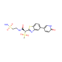 CS(=O)(=O)[C@@H](C(=O)NCCS(N)(=O)=O)c1nc2cc(-c3ccc(=O)[nH]c3)ccc2s1 ZINC000143969257