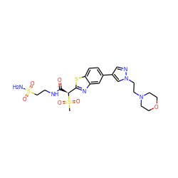 CS(=O)(=O)[C@@H](C(=O)NCCS(N)(=O)=O)c1nc2cc(-c3cnn(CCN4CCOCC4)c3)ccc2s1 ZINC000143925254