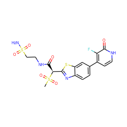 CS(=O)(=O)[C@@H](C(=O)NCCS(N)(=O)=O)c1nc2ccc(-c3cc[nH]c(=O)c3F)cc2s1 ZINC000144190888