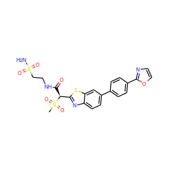 CS(=O)(=O)[C@@H](C(=O)NCCS(N)(=O)=O)c1nc2ccc(-c3ccc(-c4ncco4)cc3)cc2s1 ZINC000145495577