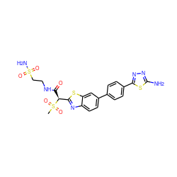 CS(=O)(=O)[C@@H](C(=O)NCCS(N)(=O)=O)c1nc2ccc(-c3ccc(-c4nnc(N)s4)cc3)cc2s1 ZINC000144428700