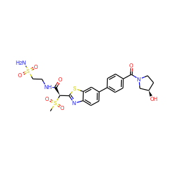 CS(=O)(=O)[C@@H](C(=O)NCCS(N)(=O)=O)c1nc2ccc(-c3ccc(C(=O)N4CC[C@@H](O)C4)cc3)cc2s1 ZINC000145524335