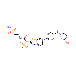 CS(=O)(=O)[C@@H](C(=O)NCCS(N)(=O)=O)c1nc2ccc(-c3ccc(C(=O)N4CC[C@H](O)C4)cc3)cc2s1 ZINC000145522068