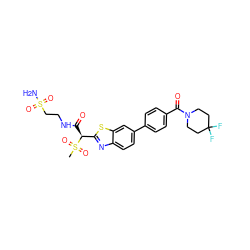 CS(=O)(=O)[C@@H](C(=O)NCCS(N)(=O)=O)c1nc2ccc(-c3ccc(C(=O)N4CCC(F)(F)CC4)cc3)cc2s1 ZINC000145485516