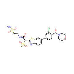 CS(=O)(=O)[C@@H](C(=O)NCCS(N)(=O)=O)c1nc2ccc(-c3ccc(C(=O)N4CCOCC4)c(Cl)c3)cc2s1 ZINC000144022818