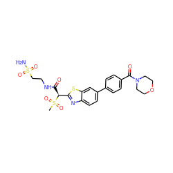 CS(=O)(=O)[C@@H](C(=O)NCCS(N)(=O)=O)c1nc2ccc(-c3ccc(C(=O)N4CCOCC4)cc3)cc2s1 ZINC000145473059