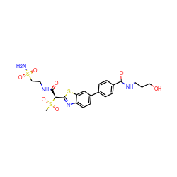 CS(=O)(=O)[C@@H](C(=O)NCCS(N)(=O)=O)c1nc2ccc(-c3ccc(C(=O)NCCCO)cc3)cc2s1 ZINC000146081799