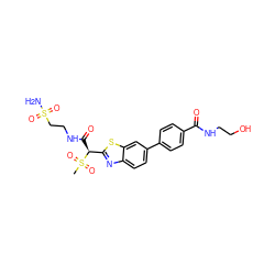 CS(=O)(=O)[C@@H](C(=O)NCCS(N)(=O)=O)c1nc2ccc(-c3ccc(C(=O)NCCO)cc3)cc2s1 ZINC000146071372