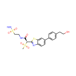 CS(=O)(=O)[C@@H](C(=O)NCCS(N)(=O)=O)c1nc2ccc(-c3ccc(CCO)cc3)cc2s1 ZINC000143964653