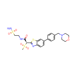 CS(=O)(=O)[C@@H](C(=O)NCCS(N)(=O)=O)c1nc2ccc(-c3ccc(CN4CCOCC4)cc3)cc2s1 ZINC000143992785