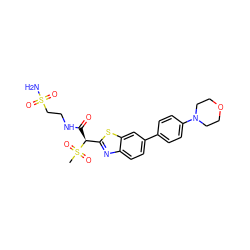 CS(=O)(=O)[C@@H](C(=O)NCCS(N)(=O)=O)c1nc2ccc(-c3ccc(N4CCOCC4)cc3)cc2s1 ZINC000143947072