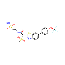 CS(=O)(=O)[C@@H](C(=O)NCCS(N)(=O)=O)c1nc2ccc(-c3ccc(OC(F)(F)F)cc3)cc2s1 ZINC000143964249