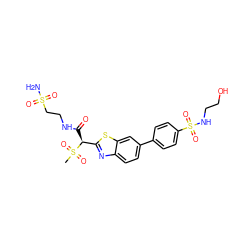 CS(=O)(=O)[C@@H](C(=O)NCCS(N)(=O)=O)c1nc2ccc(-c3ccc(S(=O)(=O)NCCO)cc3)cc2s1 ZINC000143933099