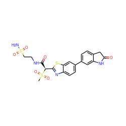 CS(=O)(=O)[C@@H](C(=O)NCCS(N)(=O)=O)c1nc2ccc(-c3ccc4c(c3)NC(=O)C4)cc2s1 ZINC000146085122