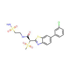 CS(=O)(=O)[C@@H](C(=O)NCCS(N)(=O)=O)c1nc2ccc(-c3cccc(Cl)c3)cc2s1 ZINC000144233586