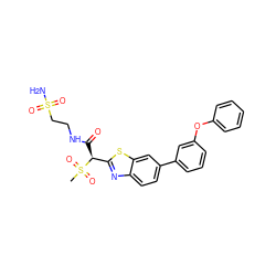 CS(=O)(=O)[C@@H](C(=O)NCCS(N)(=O)=O)c1nc2ccc(-c3cccc(Oc4ccccc4)c3)cc2s1 ZINC000144115332