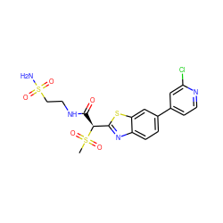 CS(=O)(=O)[C@@H](C(=O)NCCS(N)(=O)=O)c1nc2ccc(-c3ccnc(Cl)c3)cc2s1 ZINC000144139517