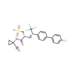 CS(=O)(=O)C[C@H](N[C@@H](c1ccc(-c2ccc(F)cc2)cc1)C(F)(F)F)C(=O)NC1(C#N)CC1 ZINC000014971116