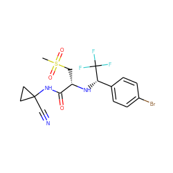 CS(=O)(=O)C[C@H](N[C@@H](c1ccc(Br)cc1)C(F)(F)F)C(=O)NC1(C#N)CC1 ZINC000014971100