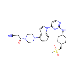 CS(=O)(=O)C[C@H]1CC[C@H](Nc2nccc(-n3ccc4c(N5CCN(C(=O)CC#N)CC5)cccc43)n2)CC1 ZINC000261153819