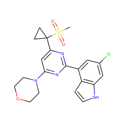 CS(=O)(=O)C1(c2cc(N3CCOCC3)nc(-c3cc(Cl)cc4[nH]ccc34)n2)CC1 ZINC000095583073