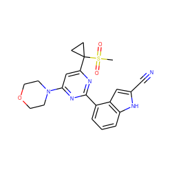 CS(=O)(=O)C1(c2cc(N3CCOCC3)nc(-c3cccc4[nH]c(C#N)cc34)n2)CC1 ZINC000095581379