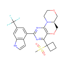 CS(=O)(=O)C1(c2nc(-c3cc(C(F)(F)F)cc4[nH]ccc34)nc3c2OC[C@@H]2COCCN32)CCC1 ZINC000218253144