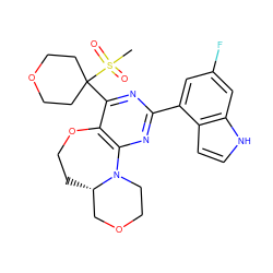 CS(=O)(=O)C1(c2nc(-c3cc(F)cc4[nH]ccc34)nc3c2OCC[C@H]2COCCN32)CCOCC1 ZINC000218210404