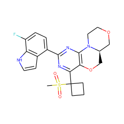 CS(=O)(=O)C1(c2nc(-c3ccc(F)c4[nH]ccc34)nc3c2OC[C@@H]2COCCN32)CCC1 ZINC000218322137