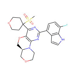 CS(=O)(=O)C1(c2nc(-c3ccc(F)c4[nH]ccc34)nc3c2OC[C@@H]2COCCN32)CCOCC1 ZINC000218304494