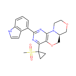 CS(=O)(=O)C1(c2nc(-c3cccc4[nH]ccc34)nc3c2OC[C@@H]2COCCN32)CC1 ZINC000218165115