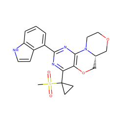 CS(=O)(=O)C1(c2nc(-c3cccc4[nH]ccc34)nc3c2OC[C@H]2COCCN32)CC1 ZINC000218165055