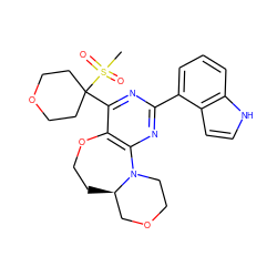 CS(=O)(=O)C1(c2nc(-c3cccc4[nH]ccc34)nc3c2OCC[C@@H]2COCCN32)CCOCC1 ZINC000221364075