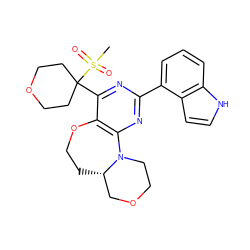 CS(=O)(=O)C1(c2nc(-c3cccc4[nH]ccc34)nc3c2OCC[C@H]2COCCN32)CCOCC1 ZINC000221364014