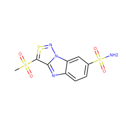 CS(=O)(=O)C1=S=Nn2c1nc1ccc(S(N)(=O)=O)cc12 ZINC000072176757